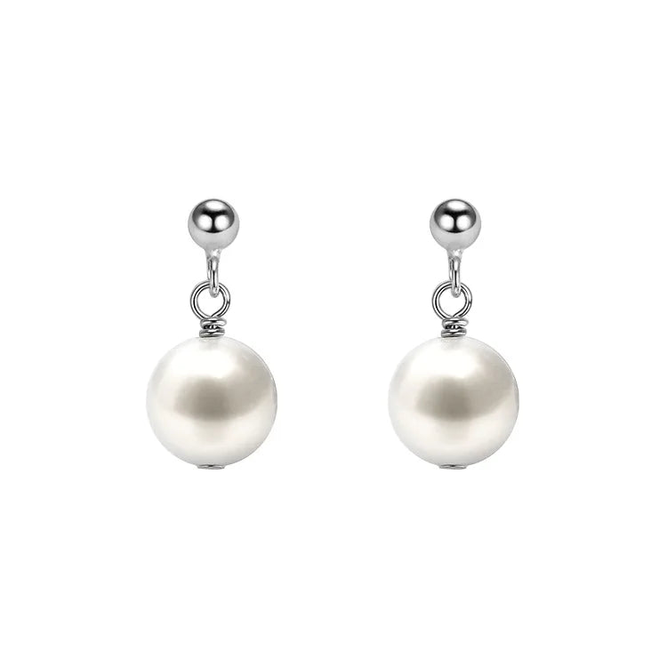 Summer 925 Sterling Silver 8mm Mother of Pearl Bead Drop Combo Dangle Stud Earring Women Light Luxury Earrings Jewelry