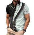 Men's Casual POLO Shirt With Printed Lapel Button Business Shirts Color Block Versatile T-shirt