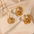 Luxurious Jewelry 18K Gold Plated Stainless Steel Geometric Circle Zircon Necklaces Earring Jewelry Set