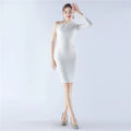 31332# New Single Shoulder Diagonal Collar Long Sleeve Short Dress