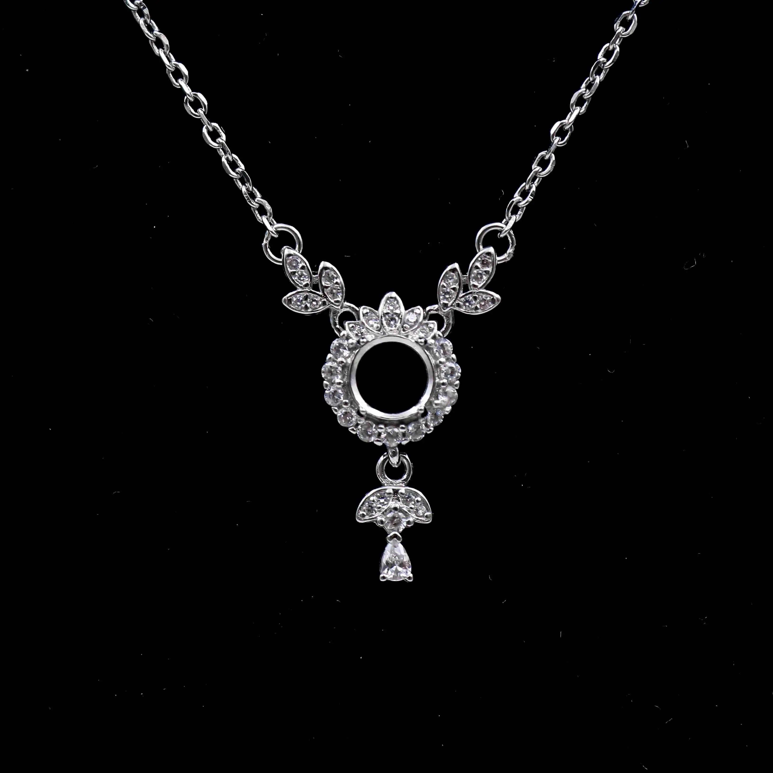 Sterling Silver 6*6mm Semi Mount Necklace Empty Support Blank Claw Setting S925 Base Holder Without Center Stone for DIY Inlay