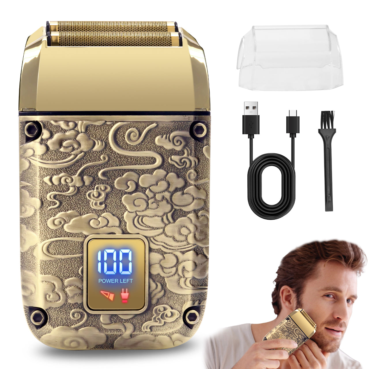 Hatteker HT-6128 Men's Electric Rotary Shaver USB Rechargeable Reciprocating Shaving Head Shaver