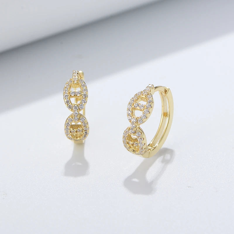 Personalized Designer Pig Nose Psj S 925 Sterling Silver 14k Gold Plated Bling Cubic Zirconia Huggie Earrings for Women Girls