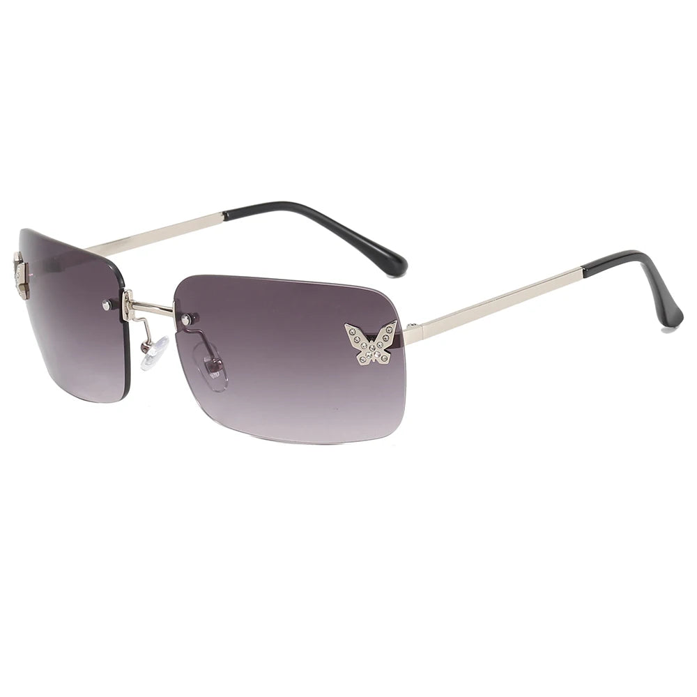 Superhot Eyewear 32161 Fashion 2023 Butterfly Design Rectangular Rimless Gradient Tinted Sunglasses