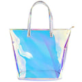 Custom Denim Oxford TPU Holographic Clear Beach Tote Bag with Zipper Closure for Promotional Use