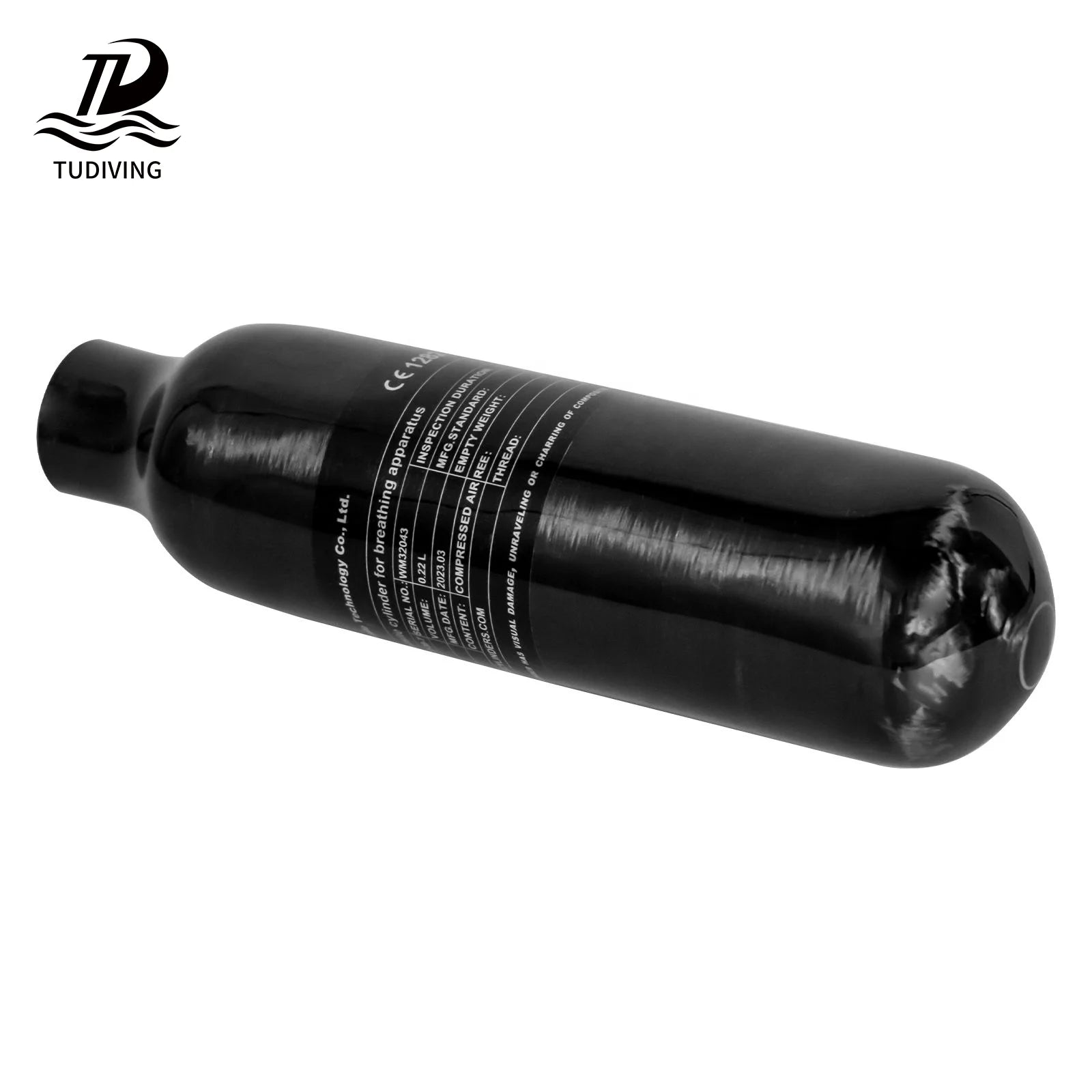 TUDIVING High Strength 0.22L High Pressure 300bar 30mpa 4500psi Gas Cylinder PCP Fully Wrapped Composite Carbon Fiber Air Tank