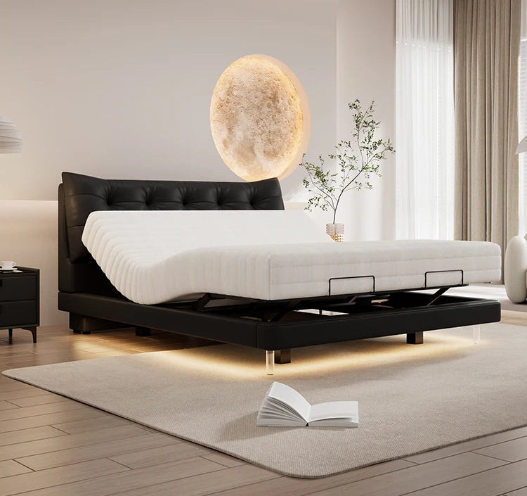 Electric Split King Smart Bed Luxury Modern Leather Upholstered Motion Reclining Sofa Massage Function Adjustable Size Soft Bed