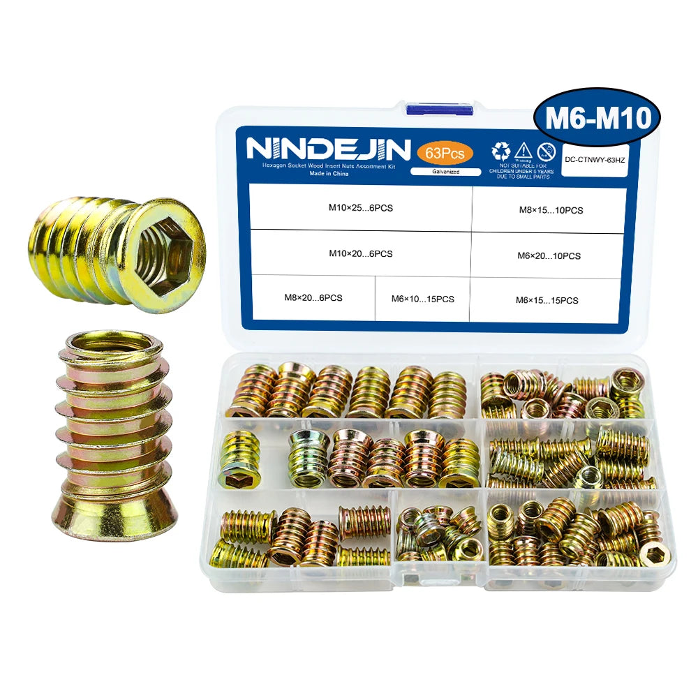 Zinc Plated Steel M6 M8 M10 Furniture Wood Threaded Inserts Nut Hex Drive for Wood and Mining Applications
