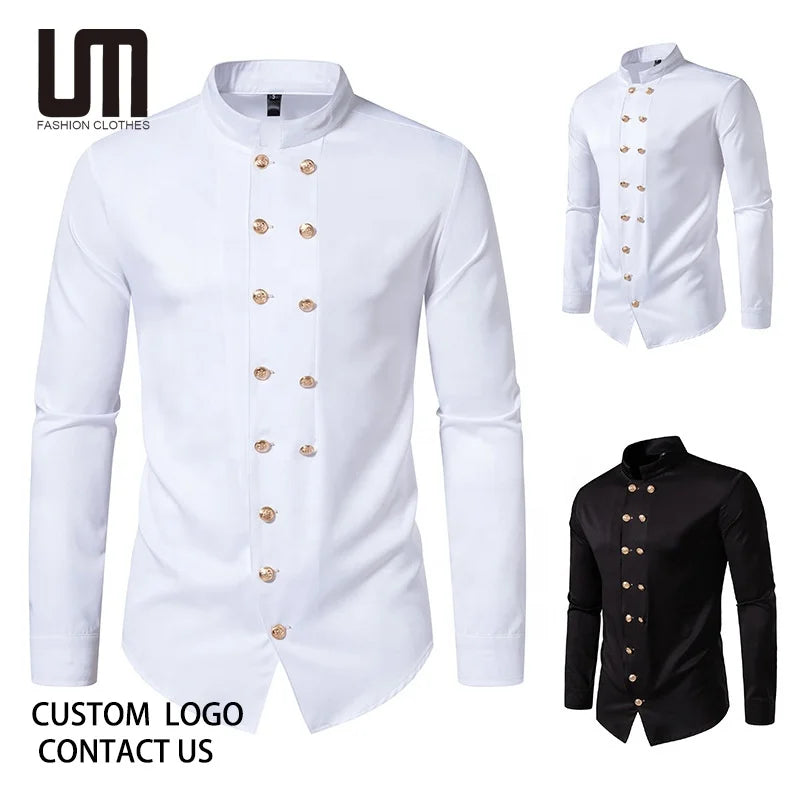 Liu Ming New Design Men s Casual Double Breast Slim Fit Solid Formal Long Sleeve Wedding Prom Social Tuxedo Dress Shirt
