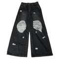 MC BUILD Custom Printed Black Flared Streetwears Men Denim Jeans Wash Ripped Damaged Vintage Distressed Baggy Jeans Pants Men