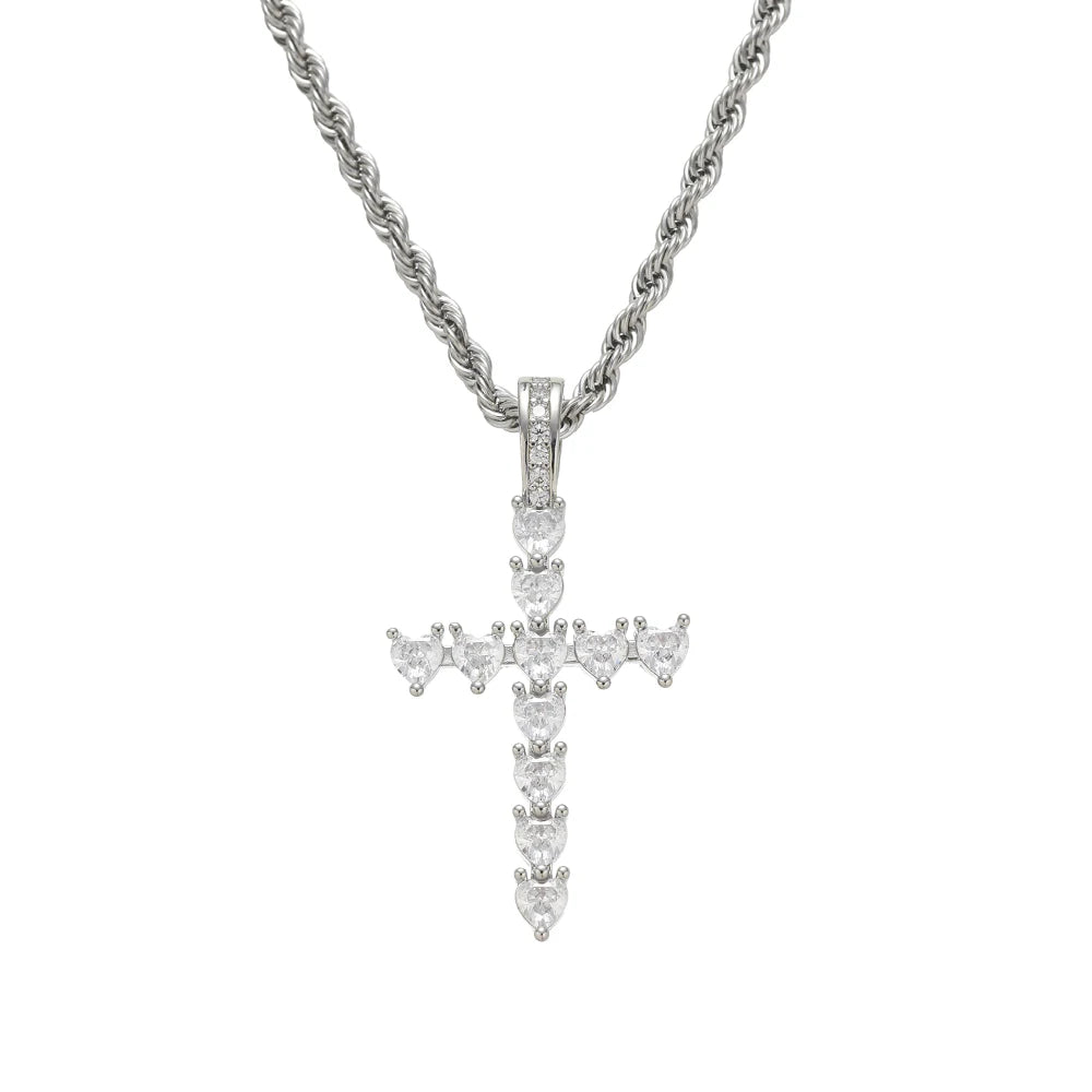 CN440 Men and Women Cross Necklace Brass Cubic Zircon Jewelry Heart Stone Pendants