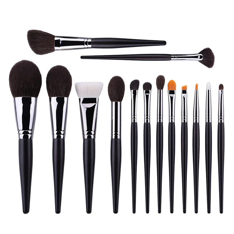 New Arrival Premium Quality Goat Hair Ebony Wood Makeup Brush Set 14