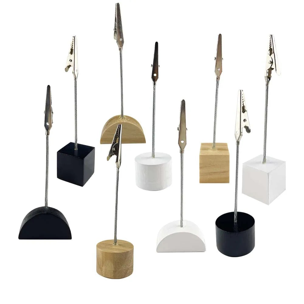 Round Square Semicircle Wood Base Metal Photo Alligator Clip Memo DIY Wires Picture Holder Table Stand