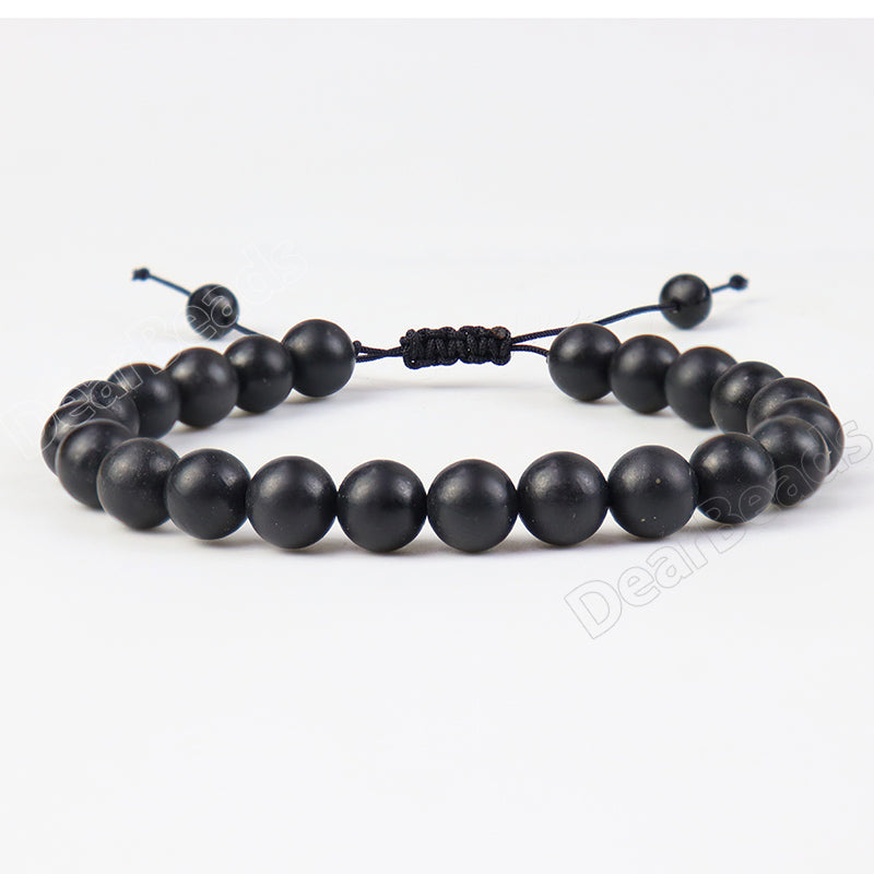 High Quality Natural 8MM Round Russian Shungite Adjustable Beads Bracelet Durable Stretch Cord Bracelets for Women Gift