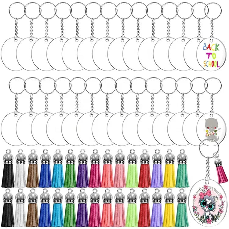 Wholesale 30 Pcs Sublimation Blank Keychain Heat Transfer DIY Double-Size Printed Transparent Circle Acrylic Keychain