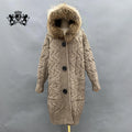 Long Wool Knitted Fashion Cardigan Sweater Coat Pretty Pattern Big Button Hooded Wave Pattern Real Wool Knit Cardigan Sweater