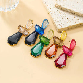 High-end Fashion Jewelry Winter New Plate Earrings Exaggerate European Multilayer Geometric Acetic Irregular Resin Clear Earrings