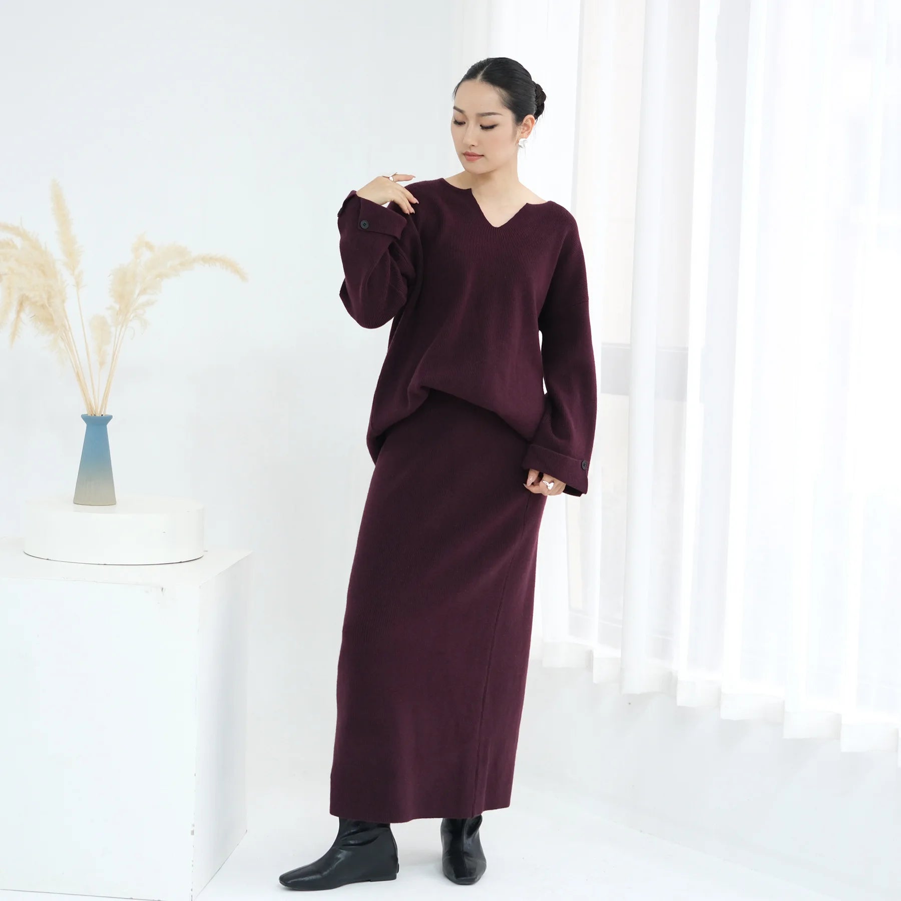 Winter Islamic Clothing for Women Dubai Two Piece Set Knitted Sweater