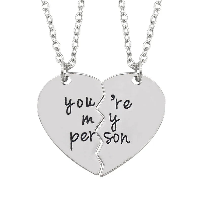 You Are My Person Custom Words Logo Engraved Split Broken Heart Alloy Pendant Necklace for Couples
