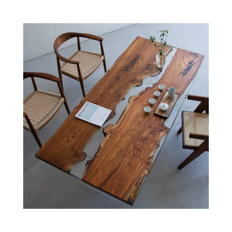 Wholesale Luxury Modern Custom Dining Table Solid Walnut Wood with Ocean and River Resin Epoxy for Apartments and Hotels