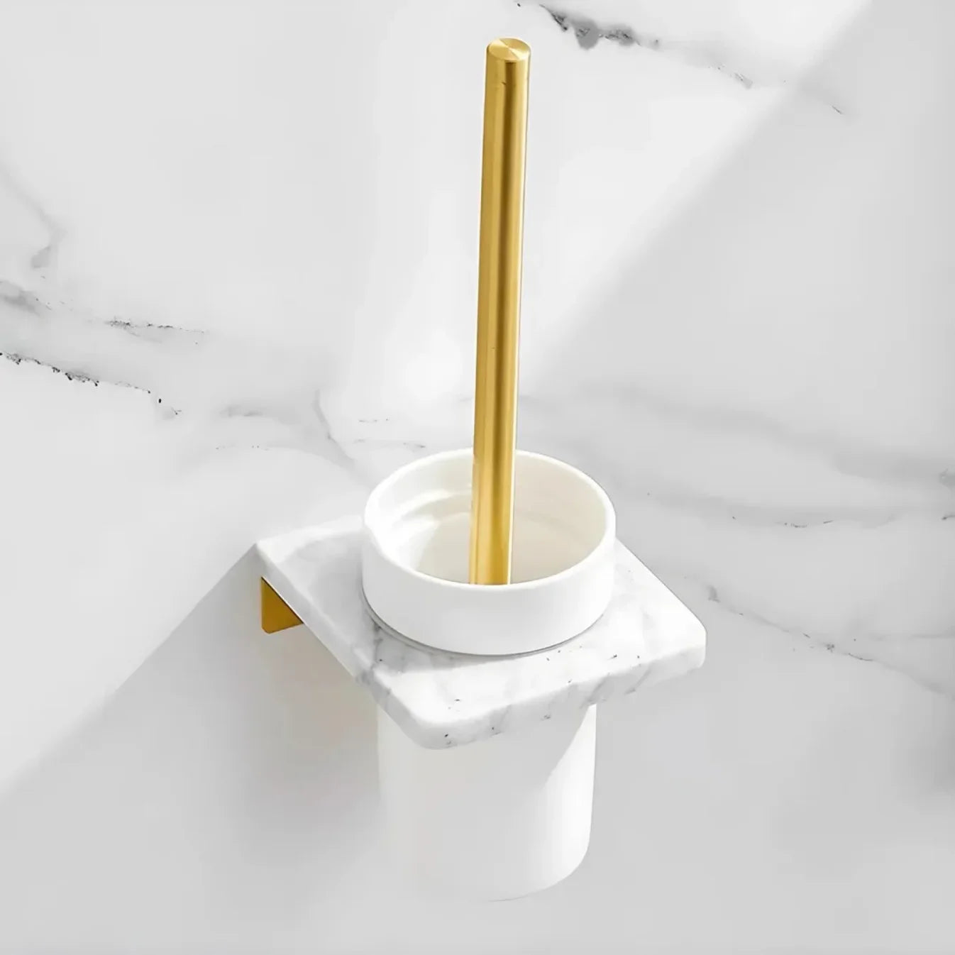 HONGDEC Marble Toilet Brushed Gold Holder Bathroom Accessories Set