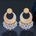 QS Multi Styles 3 Tone Gold Plated Super Luxury Large Drop Micro Cubic Zirconia Paved Naija Wedding Party Earring