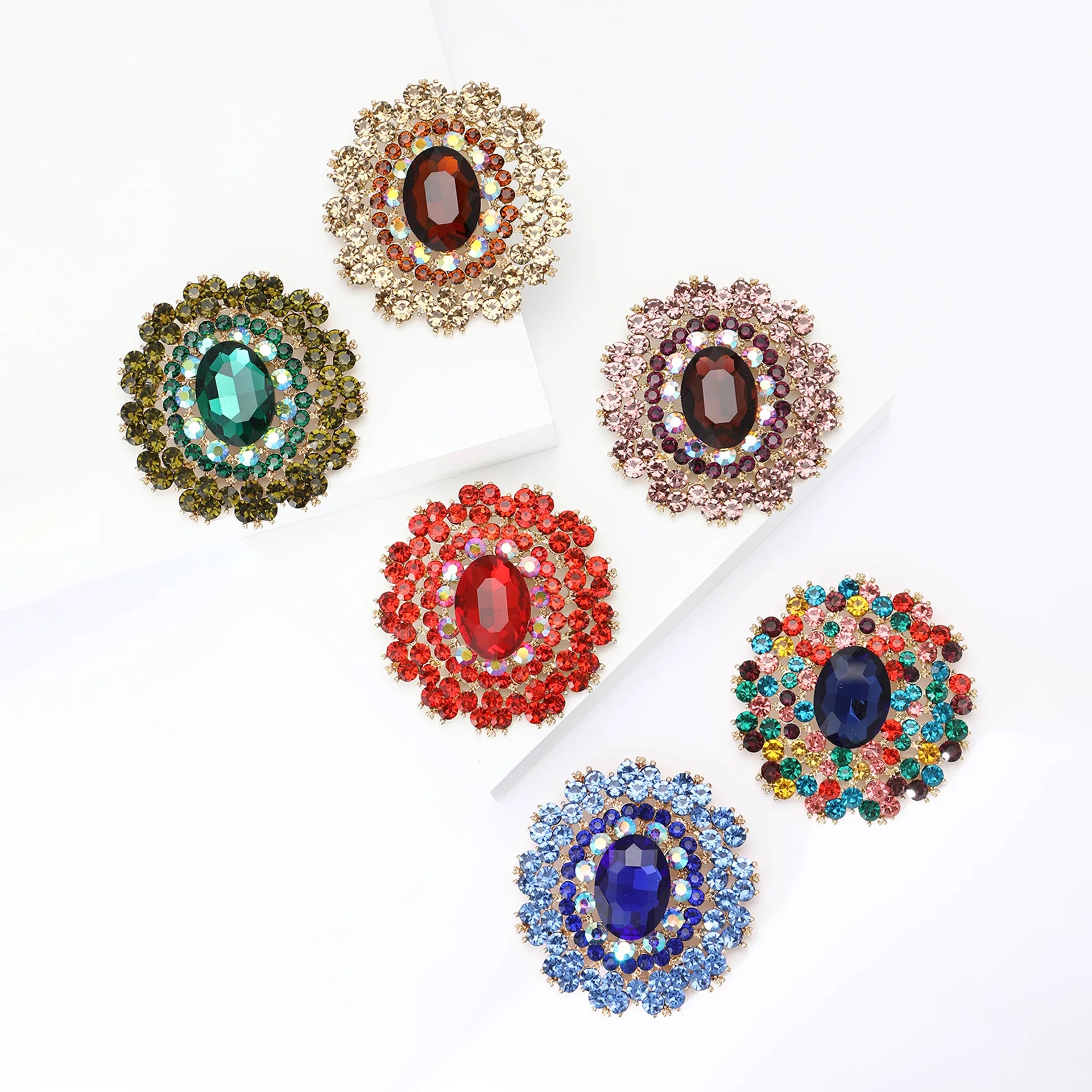 Luxury Glass Gem Large Brooch Pin Africa Diamond Crystal Rhinestone Brooch Pins Women Bridal Jewelry Brooches