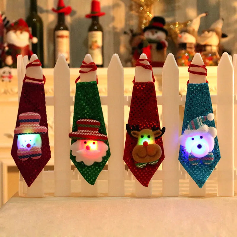 Led Creative Mini Glitter Tie Necktie Christmas Decorations for Adults Children Fun Small Gifts for Party Promotional