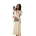 Women 2024 Autumn Winter Fashion Long Temperament V-neck Slim Button Down Solid Color Knitted Long Sleeved Dress