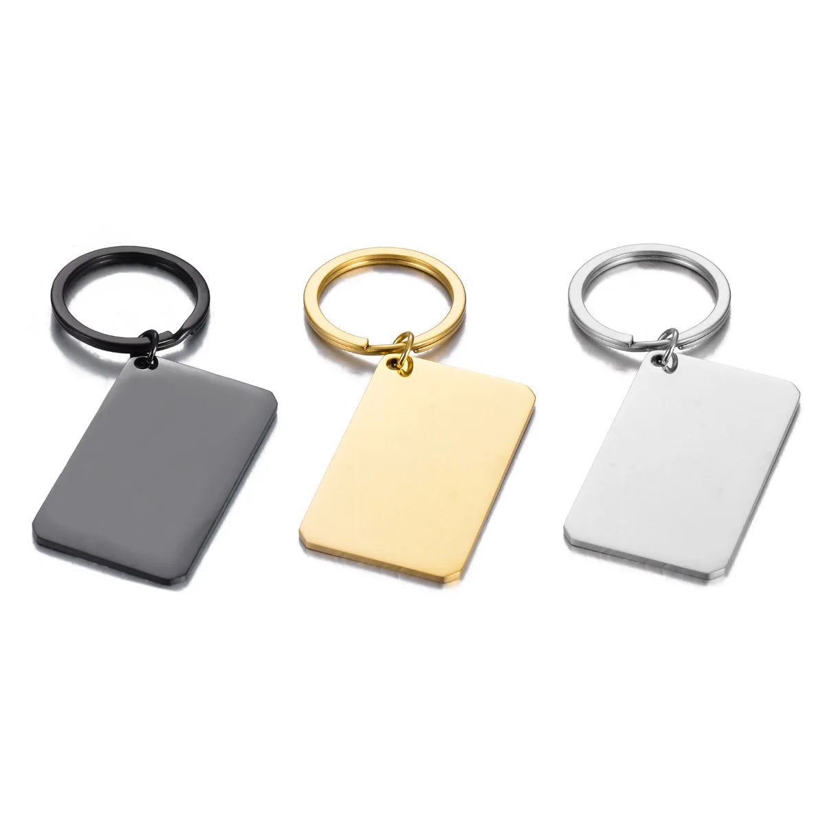 30*50mm Personalized Mirror Polished Rectangle Keychain Metal Stainless Steel Blank Tag for DIY Custom Logo Accessories Key Ring