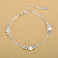 Fashion Silver Color Double Twist Chain Beads Heart Charm Bracelets for Women Body Jewelry