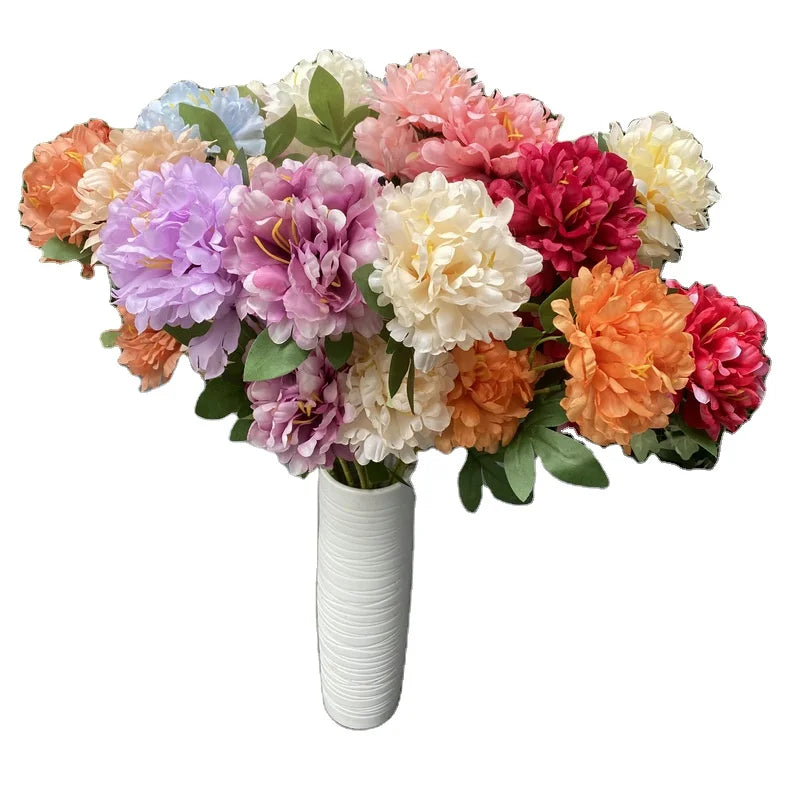 SPR  Single Lotus Peony Flower  Garland Blue Hydrangea Tulip Leaf Stem Floral Arrangement Artificial Valentine Roses