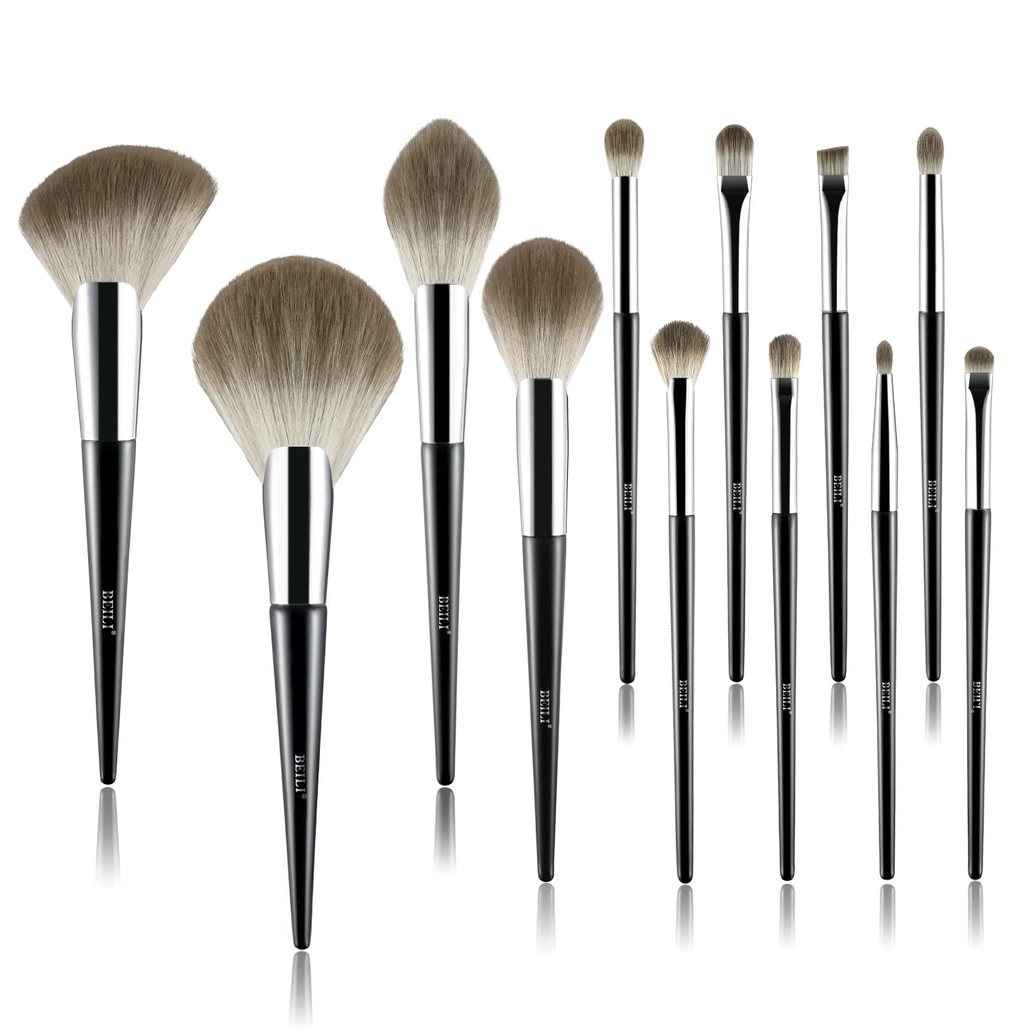 BEILI Luxury Black 12pcs Makeup Brush Set Nano Wool Fiber Powder Foundation Make up Brushes Private Label Wholesale