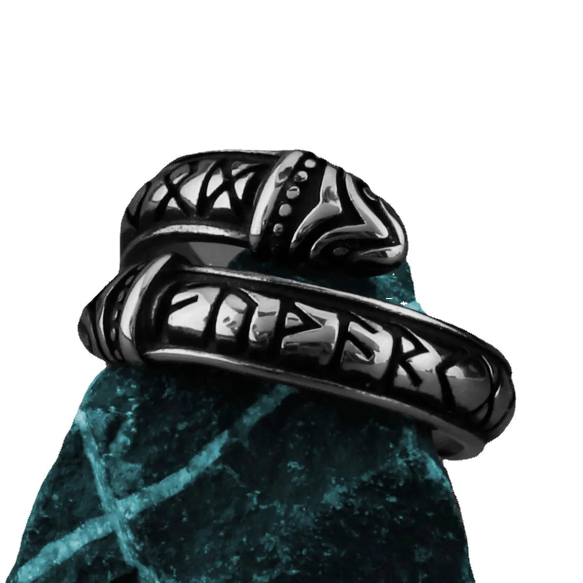Personality Unique Viking Ring Steel Color Geometry Dragon Head Rune Hard Titanium Steel Small Christmas Decorations for Men