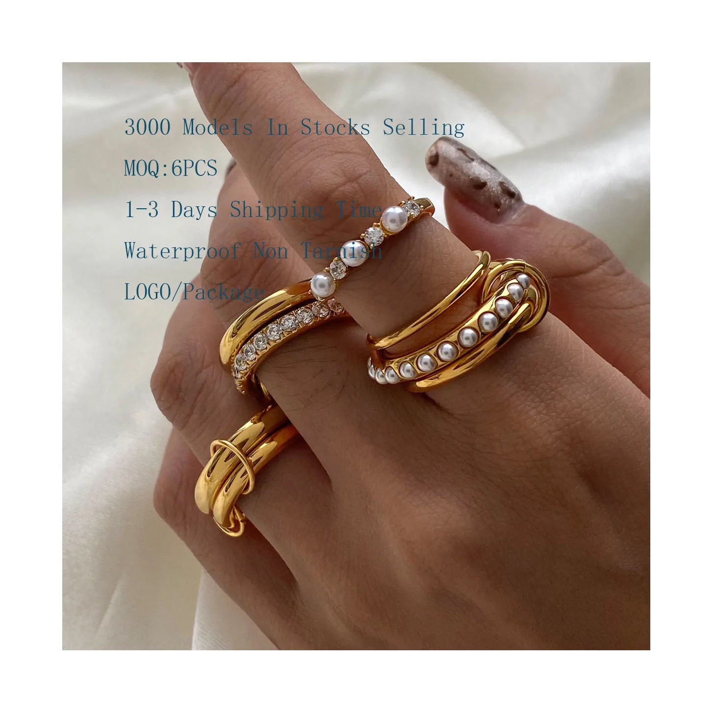 High End 18K Gold Plated Stainless Steel Two-tone Multi-layer Lines Interlocking Rings for Women Finger Ring Non Tarnish Jewelry