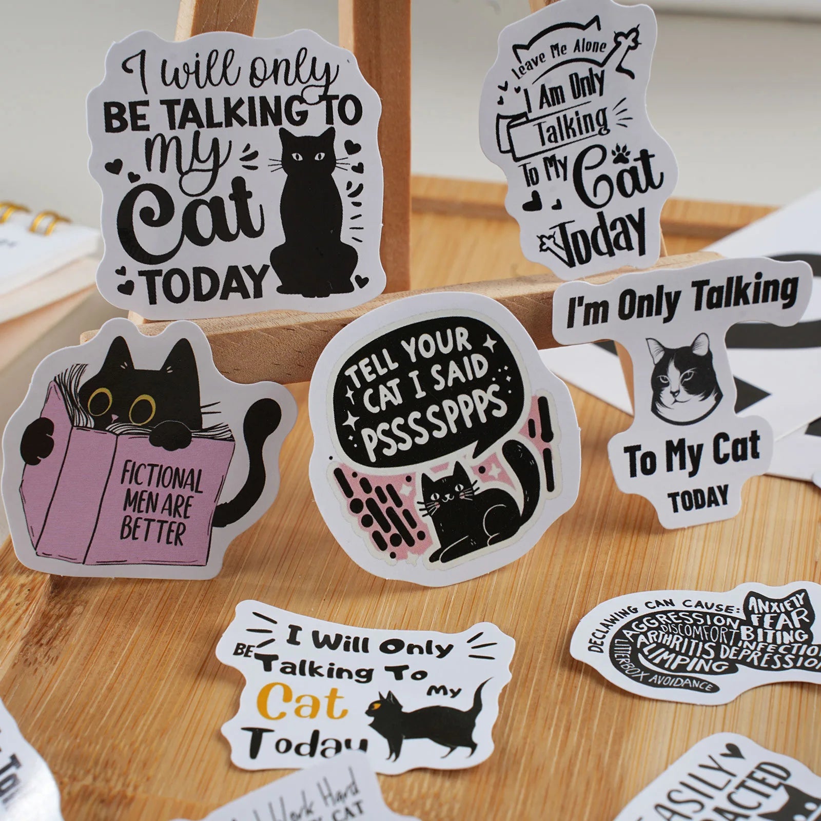 46pcs/box Self-adhesive Boxed Stickers Family Meow English Kitten Handbook Collage Material