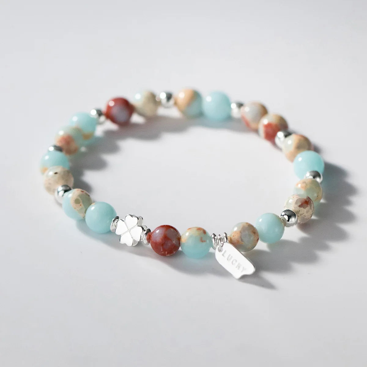 925 Sterling Silver Four-leaf Flower Natural Stones Bracelet Crystal Stone Beads Bracelets for Women