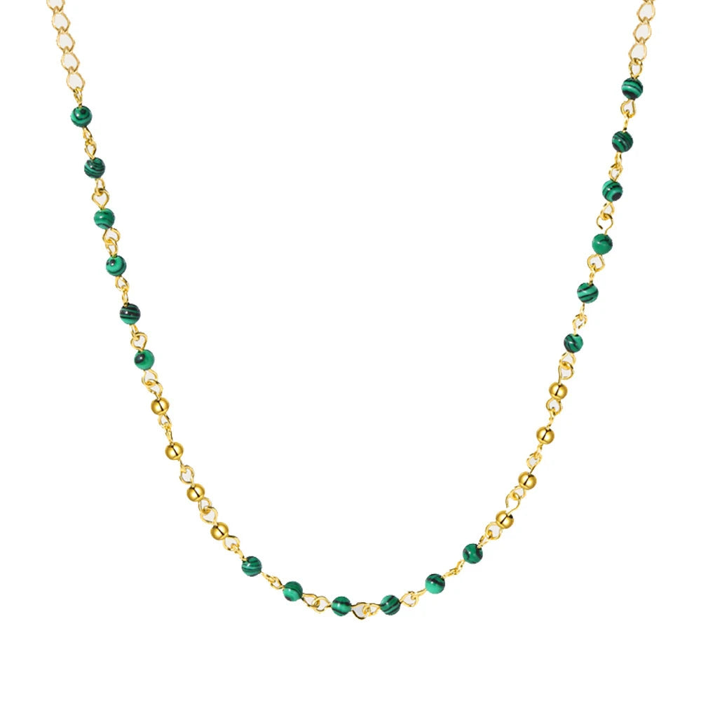 18K Gold Plated Malachite Healing Natural Stone Beaded Necklace Men's Jewelry for Weddings and Other Occasions for Men Women