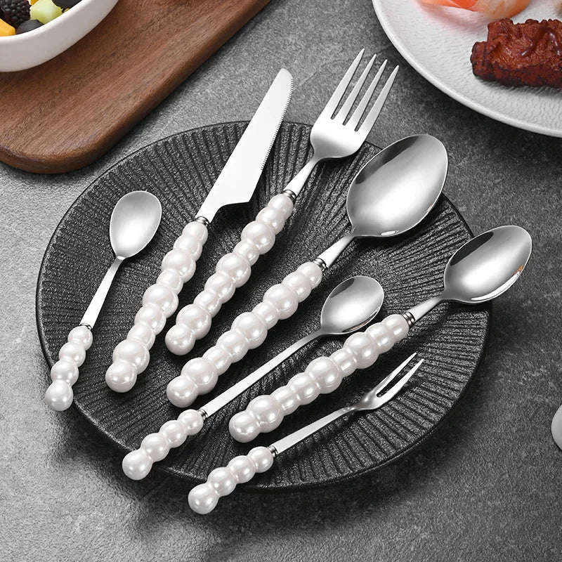 Luxury Stainless Steel 18/10 Eco-Friendly Flatware Set with Pearl Design for Presents