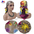 Designer Custom Logo Satin Bonnets Scarf Set Double Layer Reversible Cap Sleep Hair Bonnets Scarf for Women