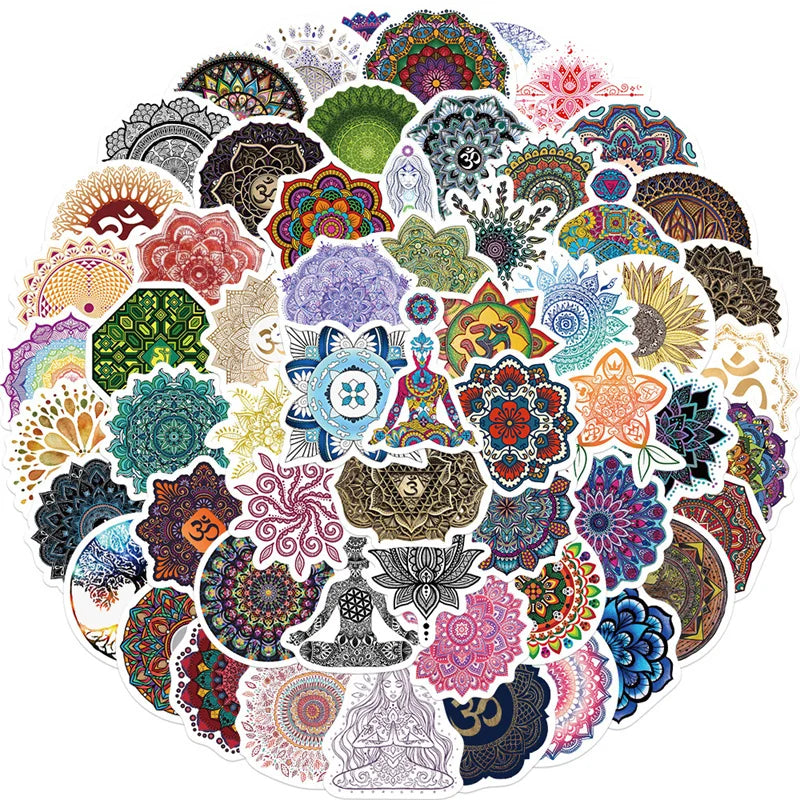 60Pcs Mandala Cartoon Stickers Yoga Spiritual Stickers Laptop Waterproof Stickers Decals Small for Water BottlesSkateboard