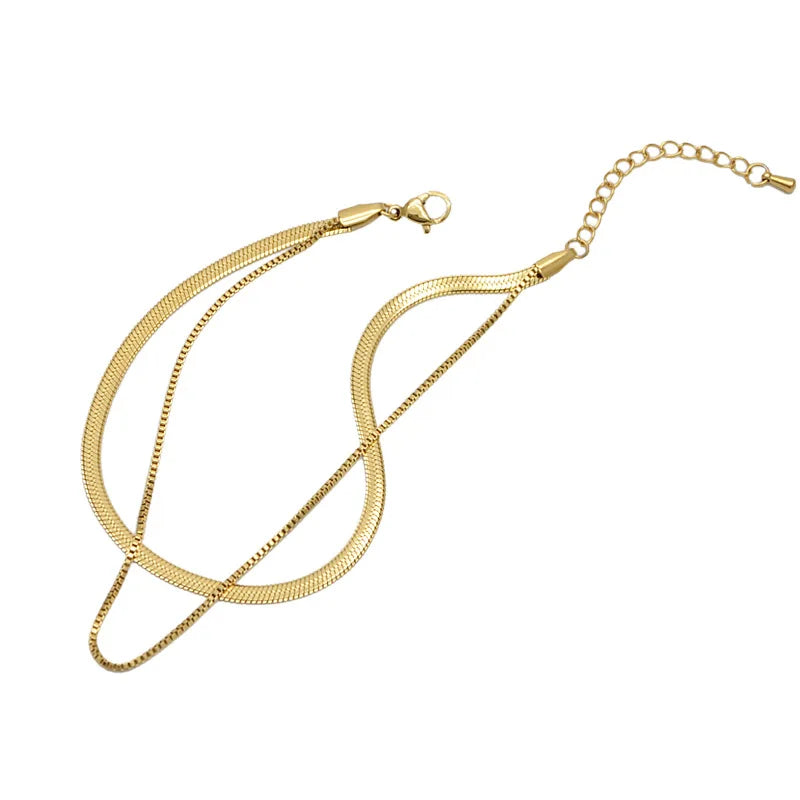 Fashion Layered Anklets Gold Plated PVD Plating Stainless Steel  Double Layer Snake Chain Box Chain Anklet