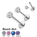 ASTM F136 Titanium 16G Internal Thread Bezel Set CZ Top Labret Piercing Lip Ring Earring Jewelry Wholesale