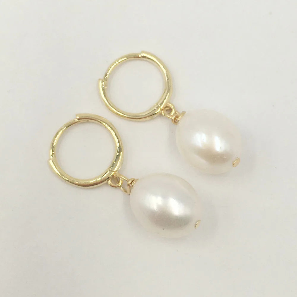 925 Sterling Silver Loop Natural Rice Pearl Earring Wholesales High Luster 8  mm AAA Natural Freshwater Pearl