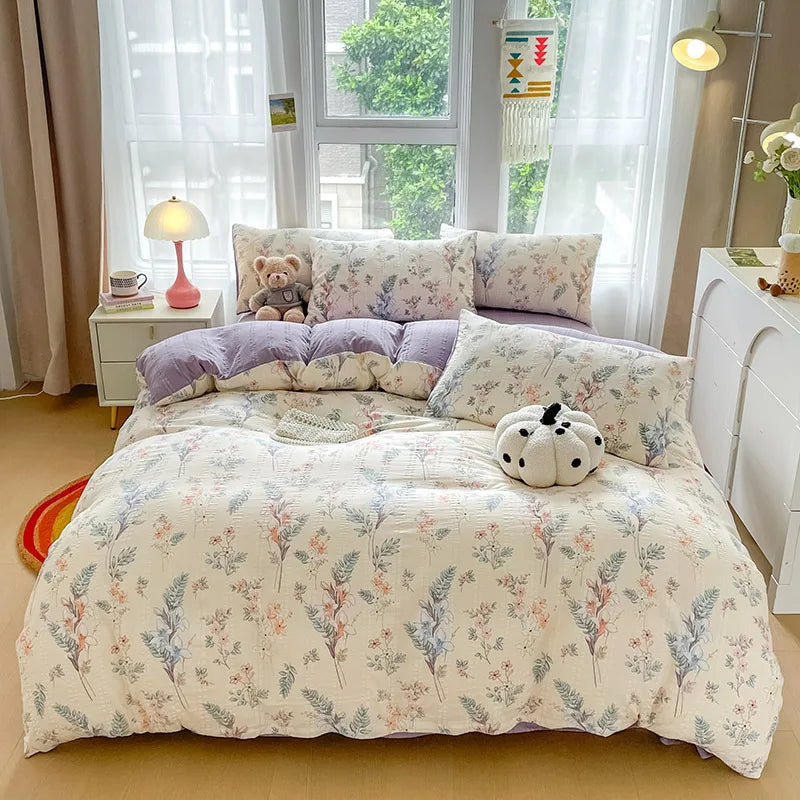 Wholesale Jacquard Muslin Duvet Cover 4 Pcs Printed Duvet Cover Set Flower Bedding Set