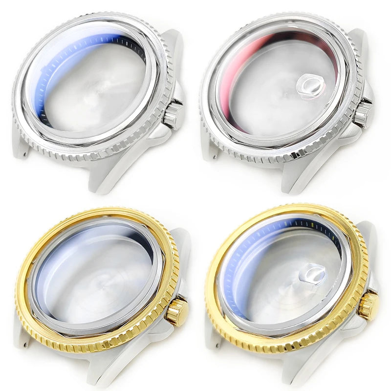 Custom MDV-106 Stainless Steel Silver/Gold Watch Case Swordfish 3'o Clock Sapphire Crystal Crown Chapter Wristwatch Tools Parts