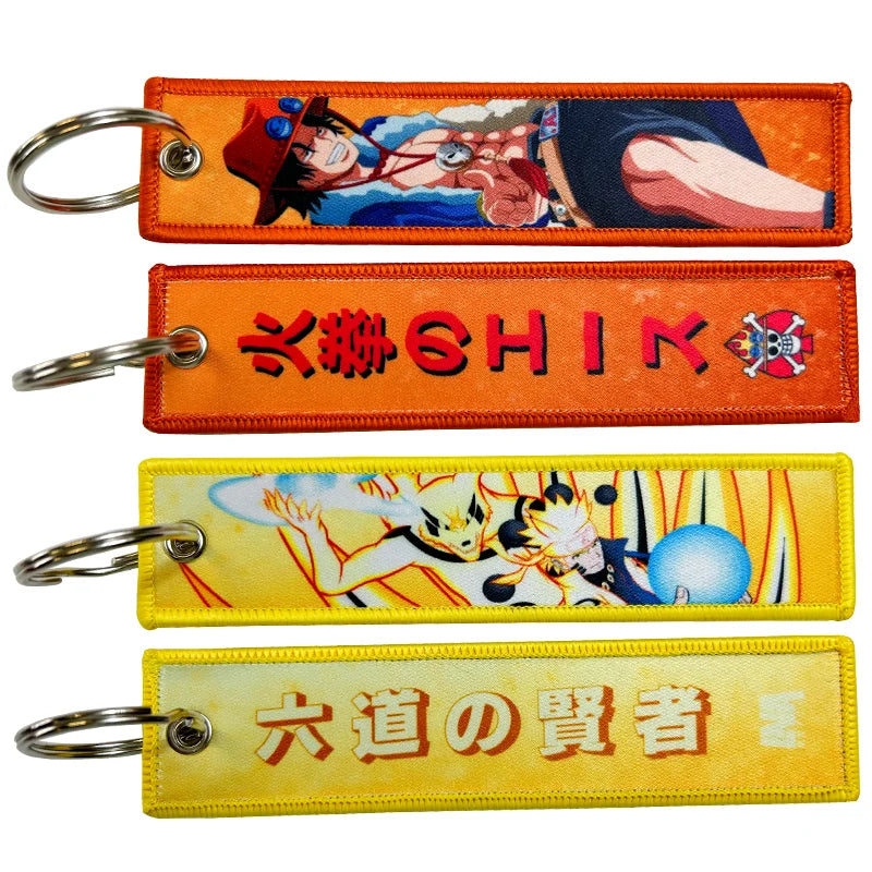 200 Designs Anime Printing Woven Fabric Keychains Cartoon Key Rings Lanyard Embroidery Anime Jet Key Tags