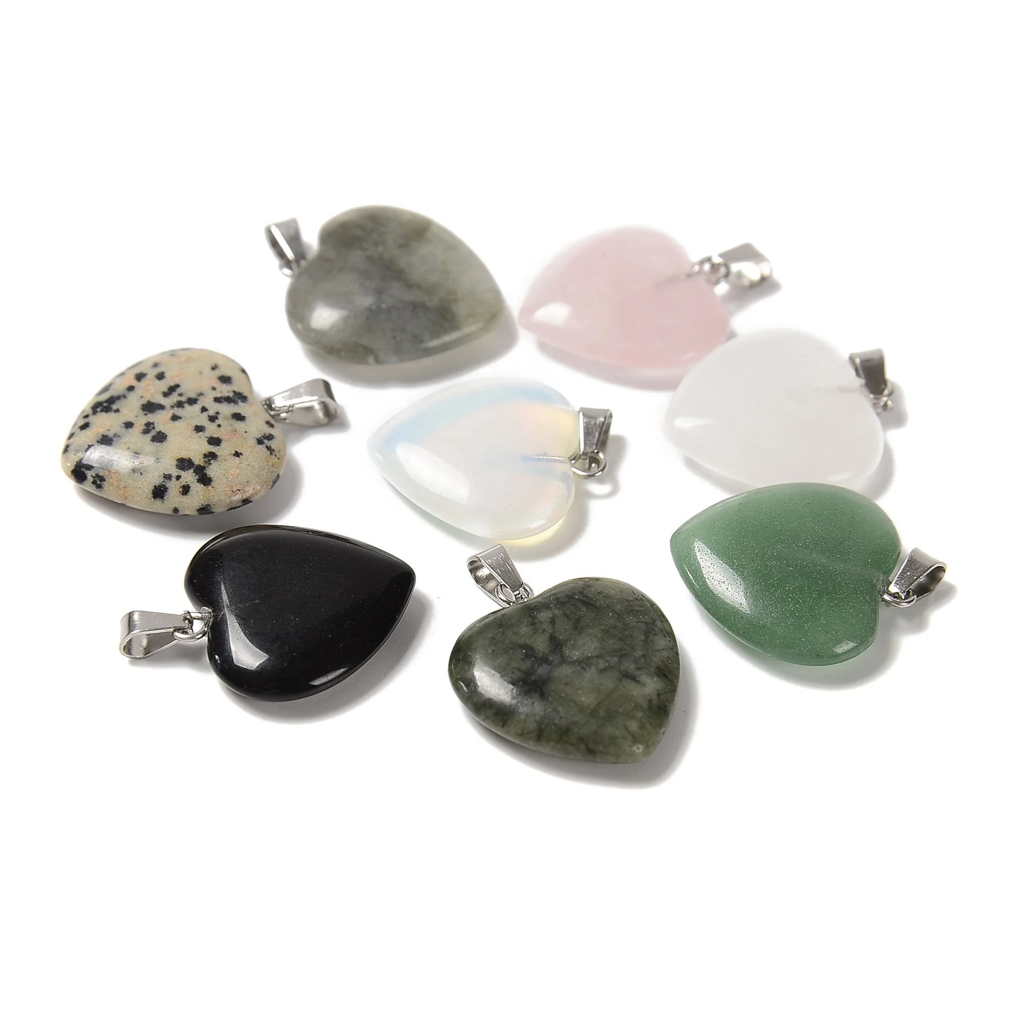 Clear Rose Quartz Green Aventurine Jade Jasper Black Obsidian Opalite Labradorite Heart Shape Pendant for Jewelry Making 20mm