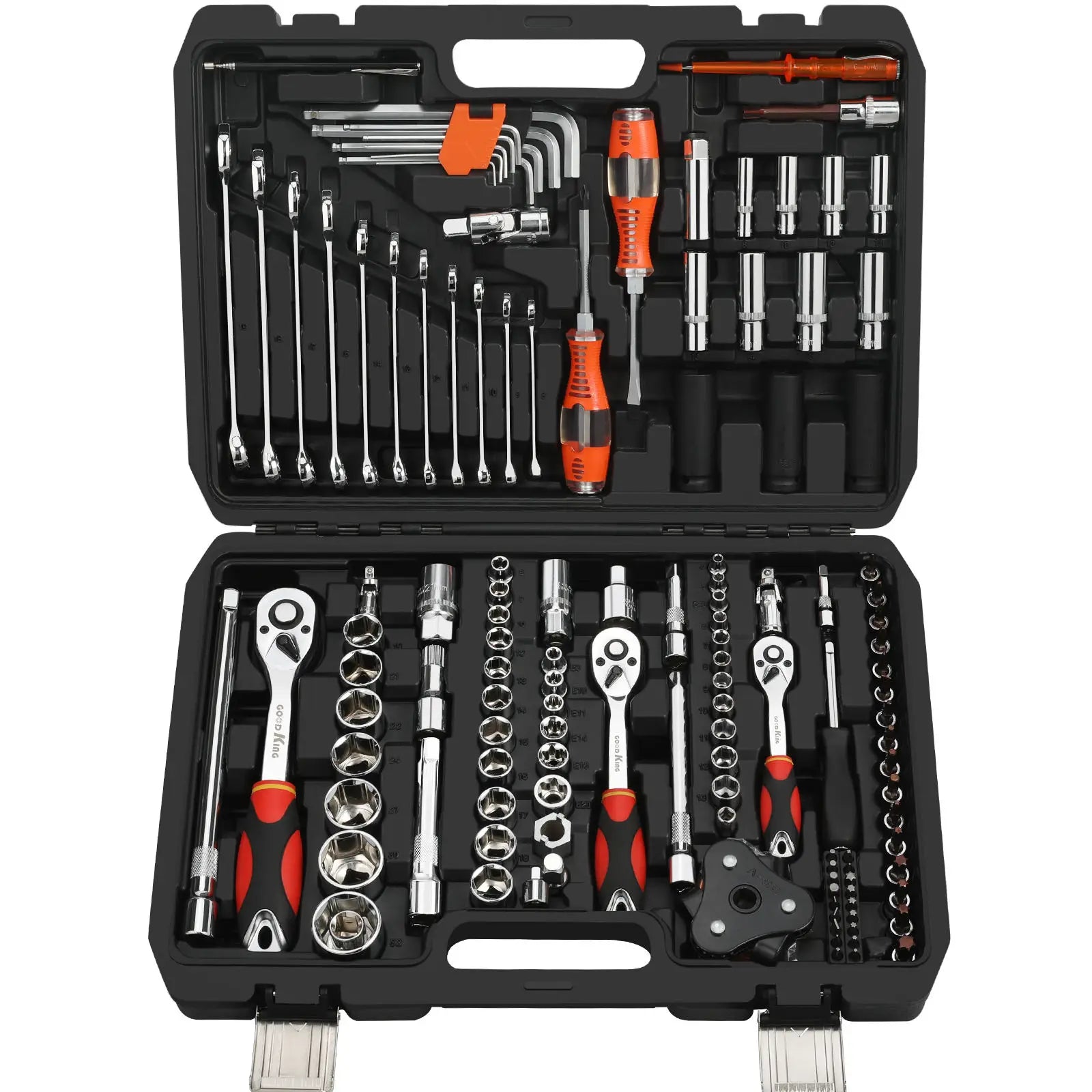 Srunv Plastic Toolbox Storage Case Screwdriver Hardware Tools 126 Pieces Hand Tools Set Car Auto Repair Socket Wrench Set