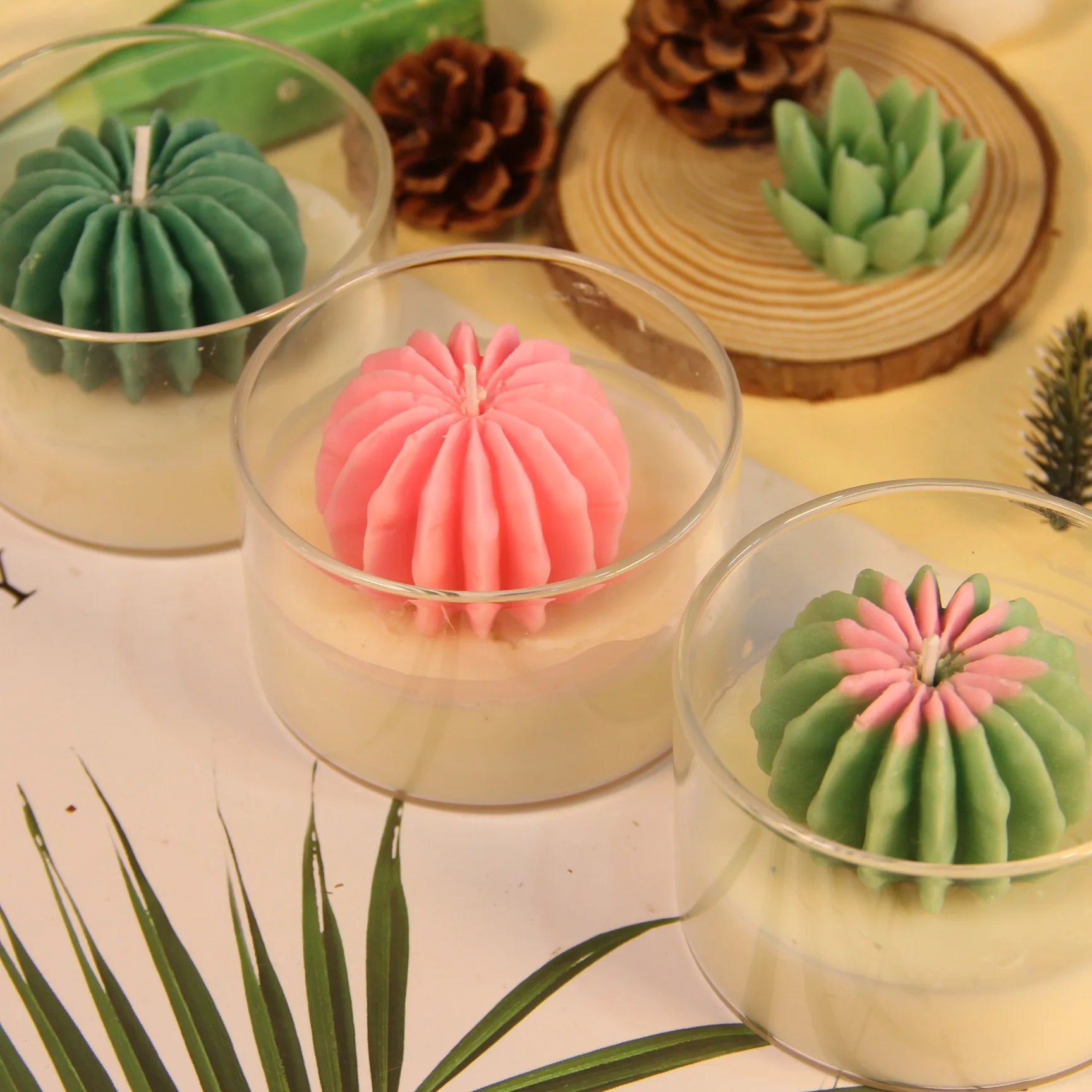 Home Decorative Custom Artificial Plant Glass Container Candles Glass Soy Wax Candle Jar with Wooden Lid for Candle Making